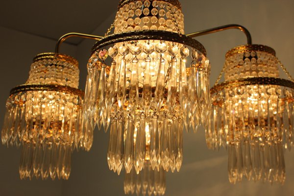 Vintage Czechoslovakian Chandelier in Crystal and Brass from Železnírobrod, 1950s-TZ-1262909