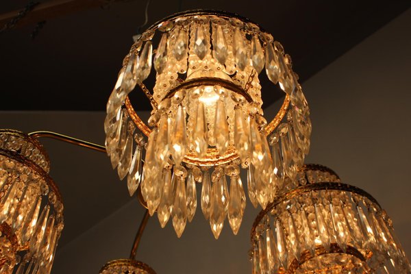 Vintage Czechoslovakian Chandelier in Crystal and Brass from Železnírobrod, 1950s-TZ-1262909