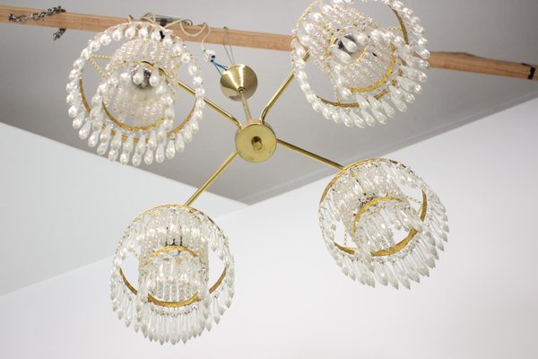 Vintage Czechoslovakian Chandelier in Crystal and Brass from Železnírobrod, 1950s-TZ-1262909