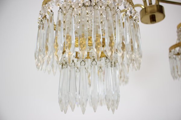 Vintage Czechoslovakian Chandelier in Crystal and Brass from Železnírobrod, 1950s-TZ-1262909