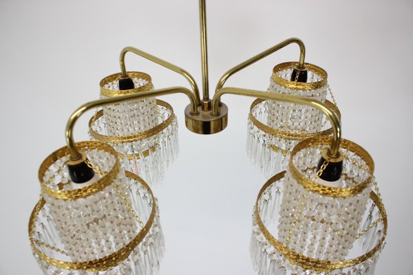 Vintage Czechoslovakian Chandelier in Crystal and Brass from Železnírobrod, 1950s-TZ-1262909