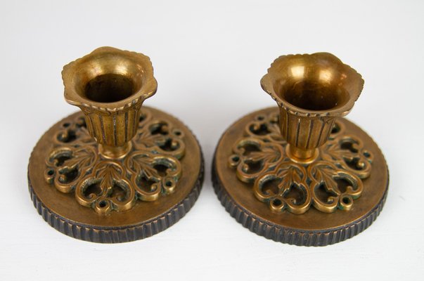 Vintage Danish Art Nouveau Bronze Candleholders, 1930s, Set of 2-WIX-1759342