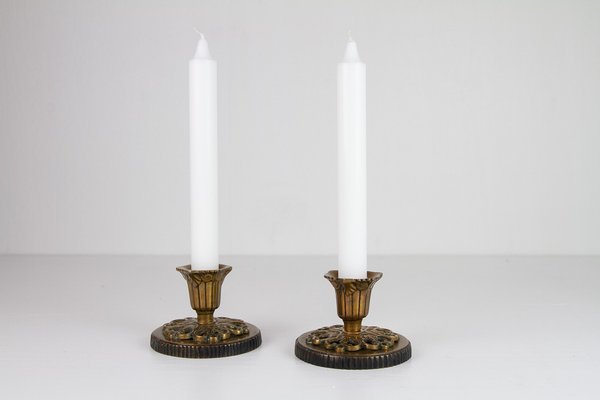 Vintage Danish Art Nouveau Bronze Candleholders, 1930s, Set of 2-WIX-1759342