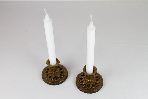 Vintage Danish Art Nouveau Bronze Candleholders, 1930s, Set of 2-WIX-1759342