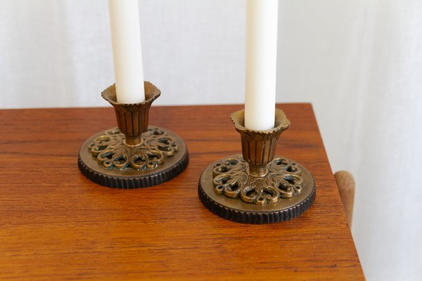 Vintage Danish Art Nouveau Bronze Candleholders, 1930s, Set of 2-WIX-1759342