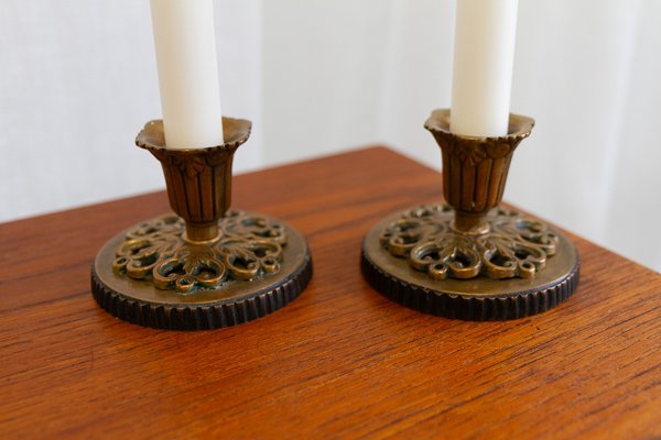 Vintage Danish Art Nouveau Bronze Candleholders, 1930s, Set of 2-WIX-1759342