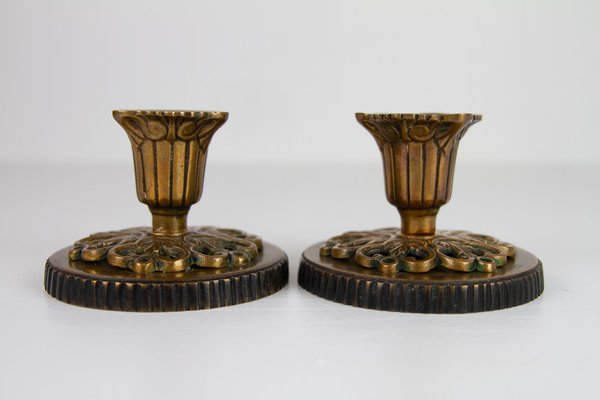 Vintage Danish Art Nouveau Bronze Candleholders, 1930s, Set of 2-WIX-1759342