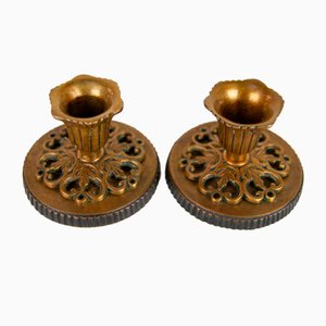 Vintage Danish Art Nouveau Bronze Candleholders, 1930s, Set of 2-WIX-1759342