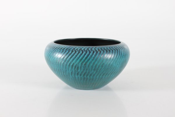 Vintage Danish Bowl in Ceramic with Turquoise-Blue Glaze by Gunnar Nylund, 1960s-QQ-2035765