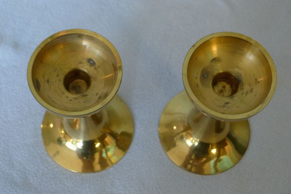 Vintage Danish Brass Trumpet-Shaped Candleholders, Set of 2-VRE-738212