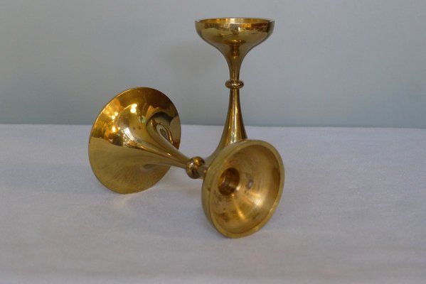 Vintage Danish Brass Trumpet-Shaped Candleholders, Set of 2-VRE-738212