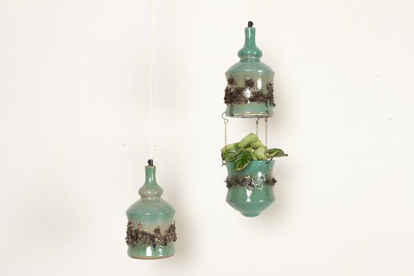 Vintage Danish Ceramic Pendants and Hanging Flower Pot, 1960s, Set of 2-WIX-1047311