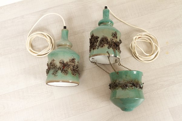 Vintage Danish Ceramic Pendants and Hanging Flower Pot, 1960s, Set of 2-WIX-1047311