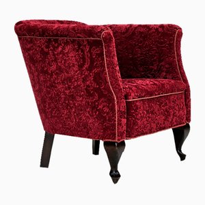 Vintage Danish Chair in Red Cotton and Wool Fabric, 1950s-TMW-1793000