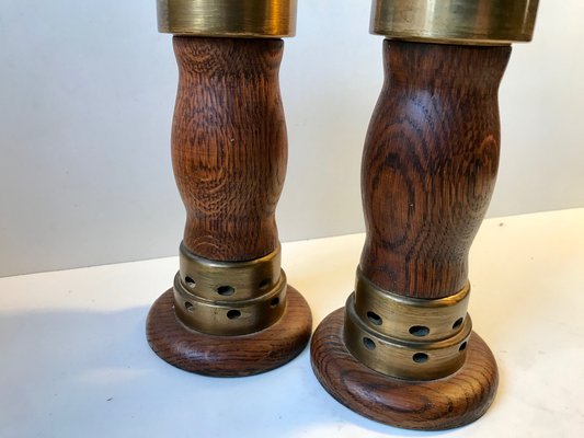 Vintage Danish Church Candleholders in Oak & Bronze, 1950s, Set of 2-LCR-782927