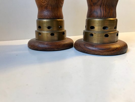 Vintage Danish Church Candleholders in Oak & Bronze, 1950s, Set of 2-LCR-782927