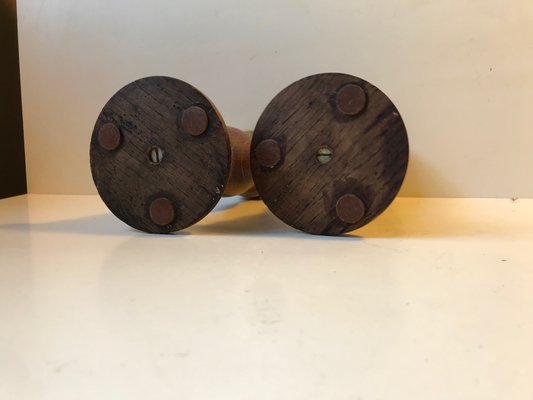 Vintage Danish Church Candleholders in Oak & Bronze, 1950s, Set of 2-LCR-782927