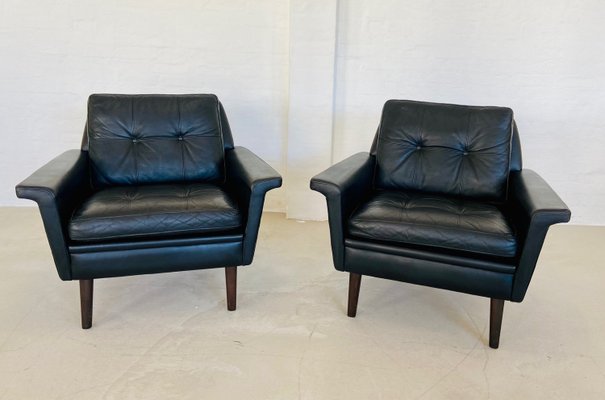 Vintage Danish Club Chairs in Black Leather from Nili Stoppmøbler, 1970, Set of 2-UAY-2031619