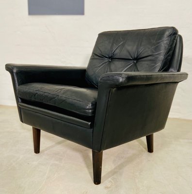 Vintage Danish Club Chairs in Black Leather from Nili Stoppmøbler, 1970, Set of 2-UAY-2031619