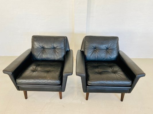 Vintage Danish Club Chairs in Black Leather from Nili Stoppmøbler, 1970, Set of 2-UAY-2031619