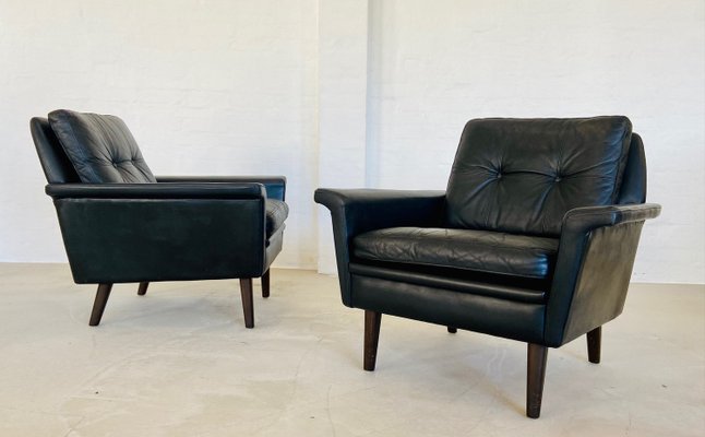 Vintage Danish Club Chairs in Black Leather from Nili Stoppmøbler, 1970, Set of 2-UAY-2031619