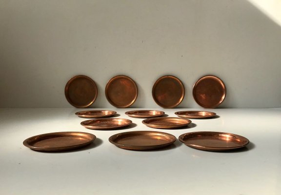 Vintage Danish Copper Drink and Coffee Coasters Set, 1960s, Set of 12-LCR-737674