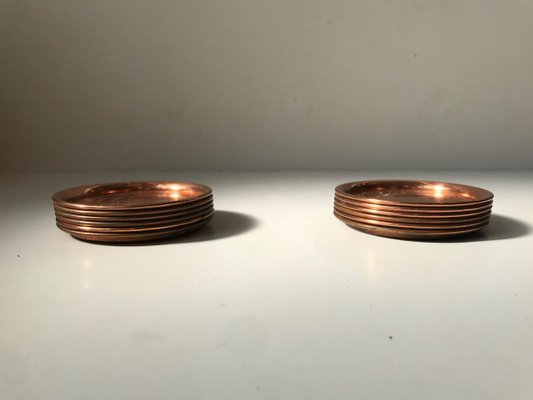 Vintage Danish Copper Drink and Coffee Coasters Set, 1960s, Set of 12-LCR-737674