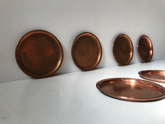 Vintage Danish Copper Drink and Coffee Coasters Set, 1960s, Set of 12-LCR-737674