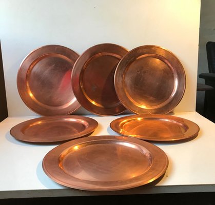 Vintage Danish Copper Plates from Cawa, 1960s, Set of 6-LCR-883838