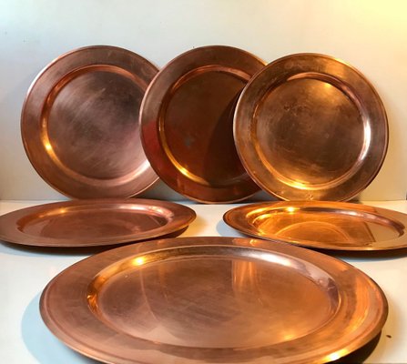 Vintage Danish Copper Plates from Cawa, 1960s, Set of 6-LCR-883838