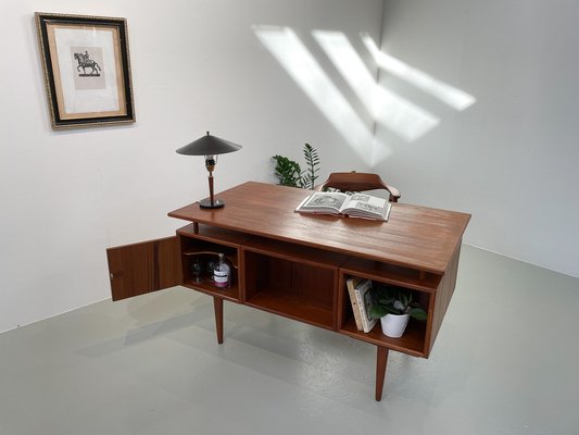 Vintage Danish Freestanding Teak Desk with Floating Top, 1950s-WIX-1733931