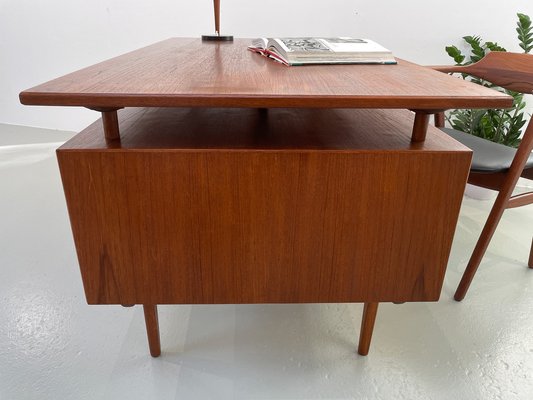 Vintage Danish Freestanding Teak Desk with Floating Top, 1950s-WIX-1733931