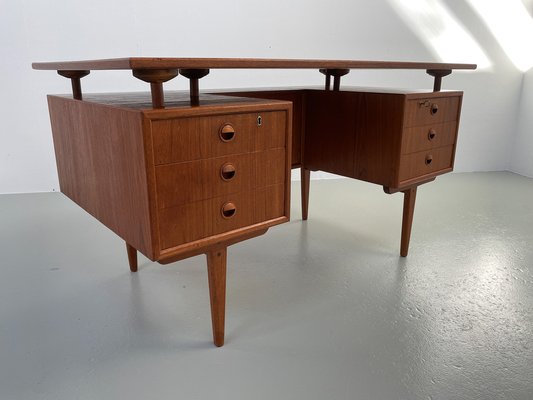 Vintage Danish Freestanding Teak Desk with Floating Top, 1950s-WIX-1733931