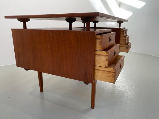 Vintage Danish Freestanding Teak Desk with Floating Top, 1950s-WIX-1733931