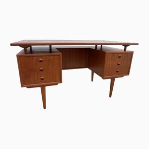 Vintage Danish Freestanding Teak Desk with Floating Top, 1950s-WIX-1733931