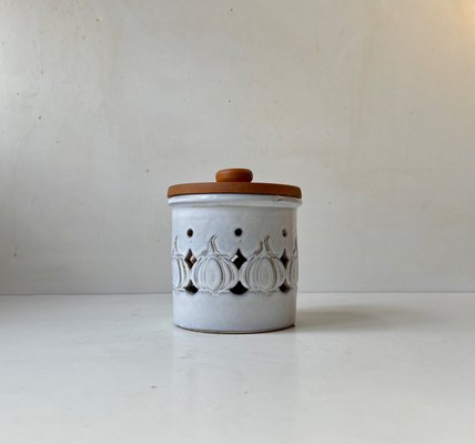 Vintage Danish Garlic Jar in Cherry & White Glazed Ceramic, 1970s-LCR-1383544