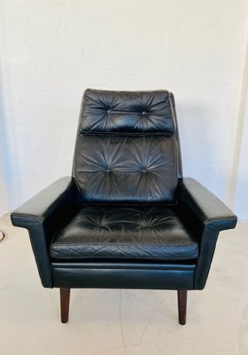 Vintage Danish Highback Chair in Black Leather from Nili Stoppmøbler, 1970s-UAY-2031618