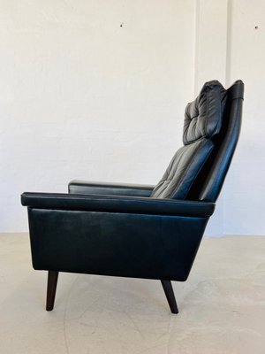 Vintage Danish Highback Chair in Black Leather from Nili Stoppmøbler, 1970s-UAY-2031618