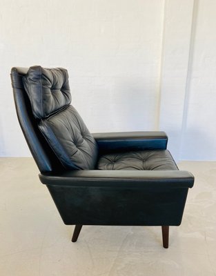 Vintage Danish Highback Chair in Black Leather from Nili Stoppmøbler, 1970s-UAY-2031618