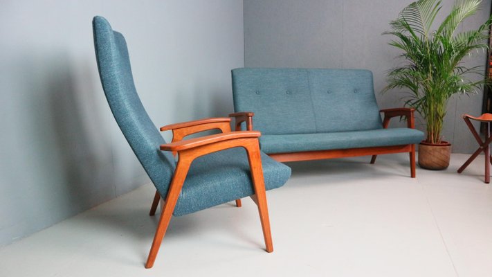 Vintage Danish Highback Sofa in Teak and Wool, 1960s-DT-2026243