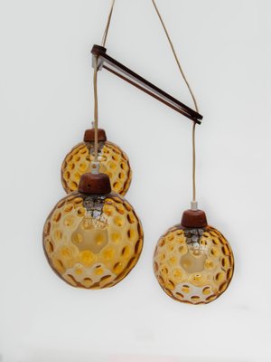 Vintage Danish Lamp in Teak with Amber Glass Bowls, 1950s-KL-1816990