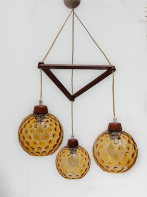 Vintage Danish Lamp in Teak with Amber Glass Bowls, 1950s-KL-1816990