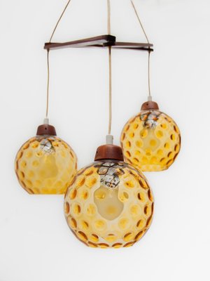 Vintage Danish Lamp in Teak with Amber Glass Bowls, 1950s-KL-1816990