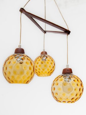 Vintage Danish Lamp in Teak with Amber Glass Bowls, 1950s-KL-1816990