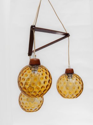 Vintage Danish Lamp in Teak with Amber Glass Bowls, 1950s-KL-1816990