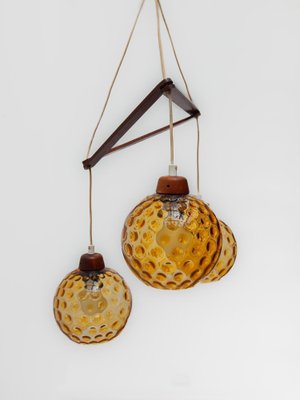 Vintage Danish Lamp in Teak with Amber Glass Bowls, 1950s-KL-1816990