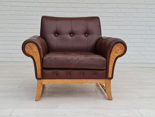 Vintage Danish Leather and Oak Armchair, 1970s-TMW-1421313