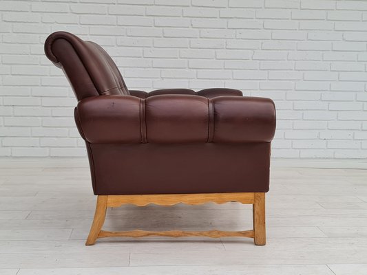 Vintage Danish Leather and Oak Armchair, 1970s-TMW-1421313