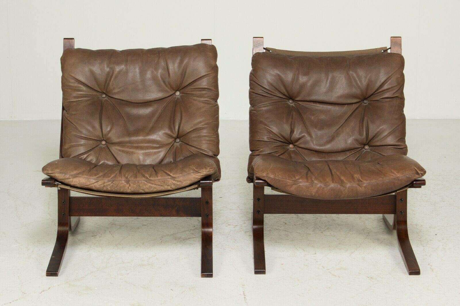 Vintage Danish Leather Siesta Chairs by Ingmar Relling, Set of 2