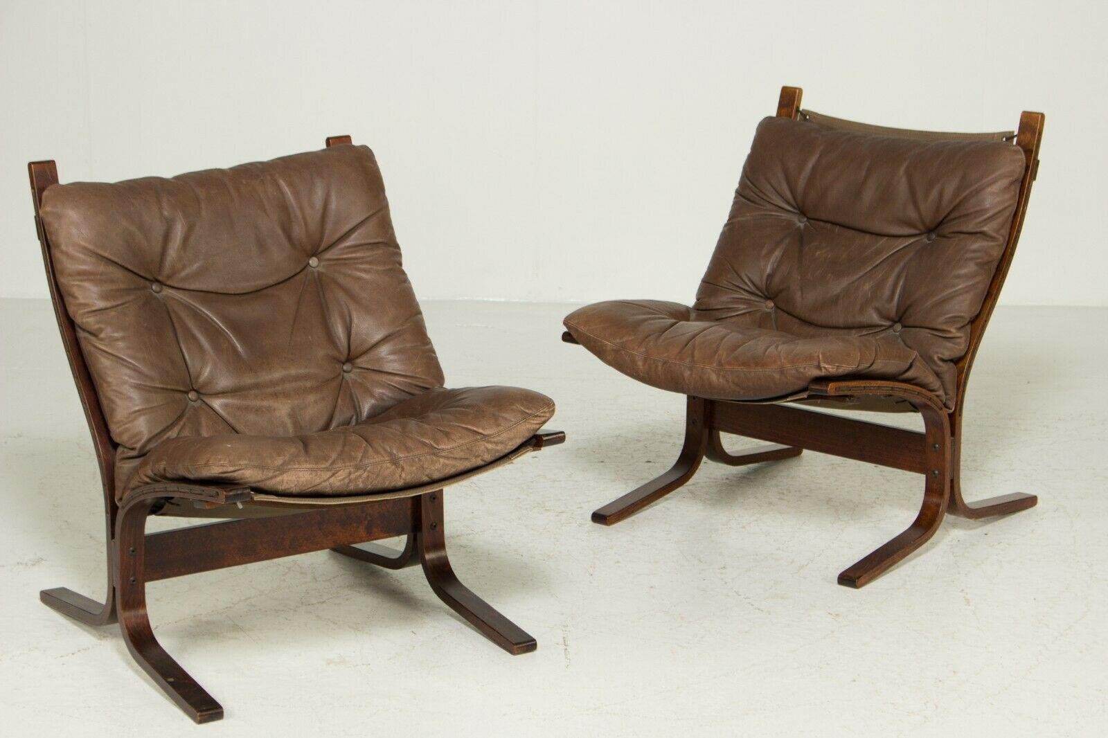 Vintage Danish Leather Siesta Chairs by Ingmar Relling, Set of 2